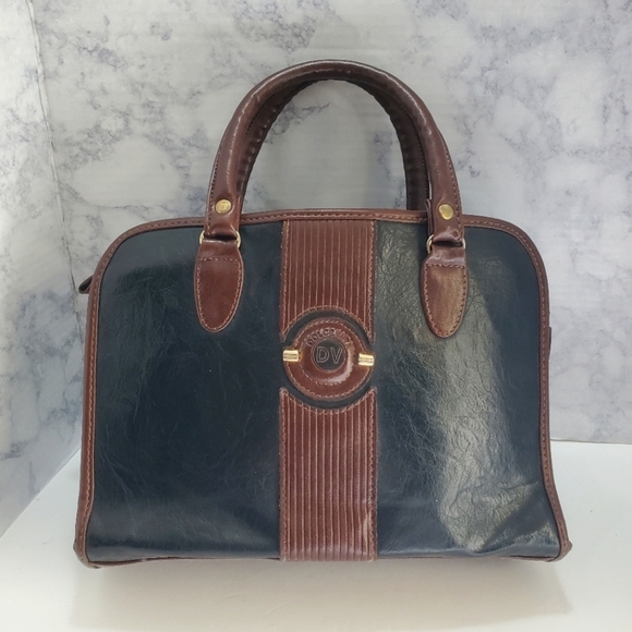 Vintage Dolce Vita Handbag Black‎ Brown Leather Pockets Zip Closure - Picture 1 of 11